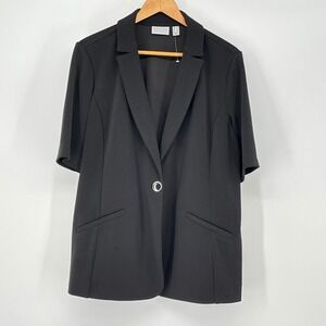 Susan Graver Black Short Sleeve Blazer Jacket Size L Career Office‎ Work Classic